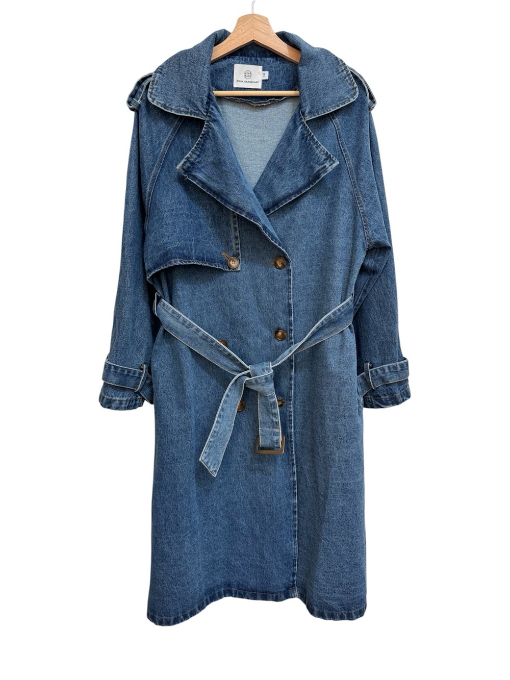 Pink Diamond Denim Trench Coat Jacket Women Size 10 Fall Capsule Elevated Basic